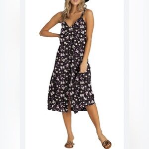 Billabong Sweet Edges Floral Print Midi Dress Blue Size Small